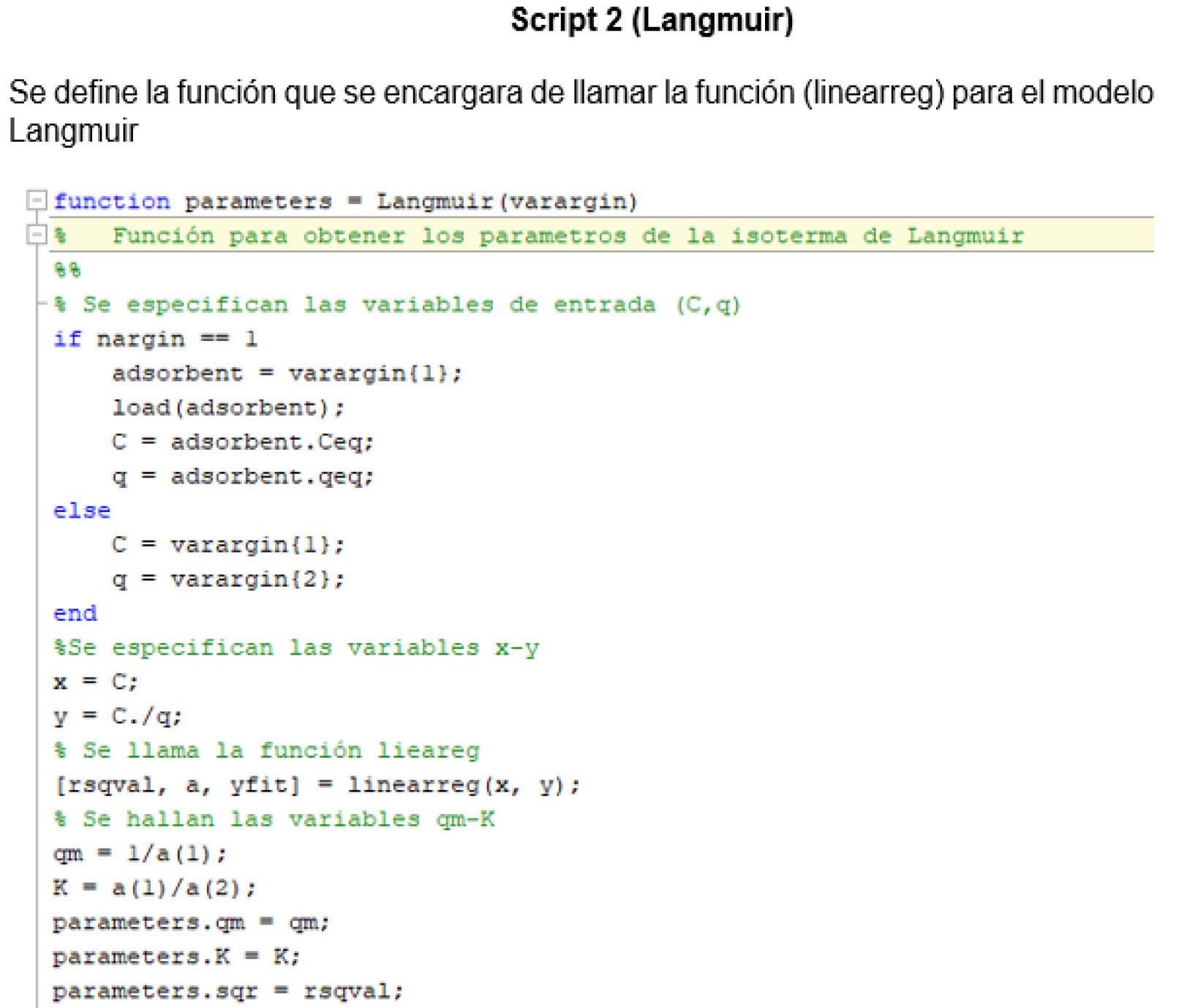 Vista de Algoritmo de Matlab® para calcular isotermas de adsorción de  Langmuir en ácidos carboxílicos con adsorbente sólido carbón activado y  Amberlite IRA 67 | Educación Química